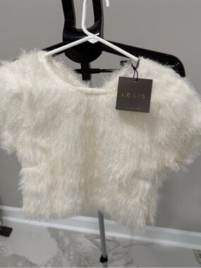 Le Lis Cream Shaggy Faux-Fur Short Sleeve Top